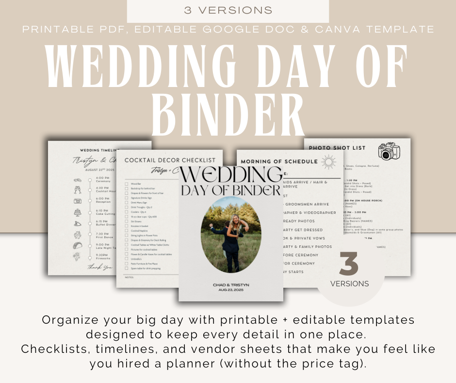 Wedding Day-Of Binder Template Kit for Brides (Printable + Editable)